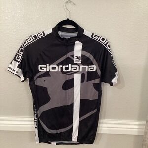 Giordana Cycling Jersey Mens Medium Black‎ White Gray Full Zip Short Sleeve